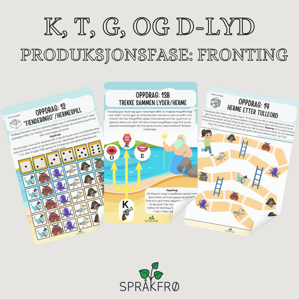 Språklydspill (P.O.P.T): Fronting-arbeidshefte med pirattema (K/T/G/D-lyd)