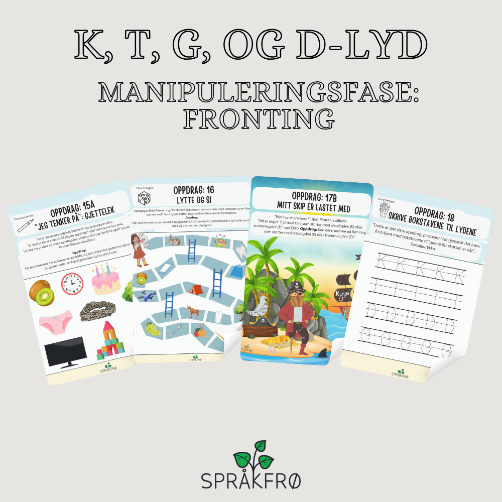 Språklydspill (P.O.P.T): Fronting-arbeidshefte med pirattema (K/T/G/D-lyd)