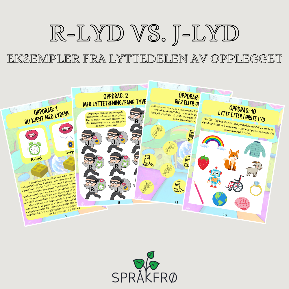 Språklydspill (P.O.P.T): R-lyd vs. J-lyd-arbeidshefte med superhelttema