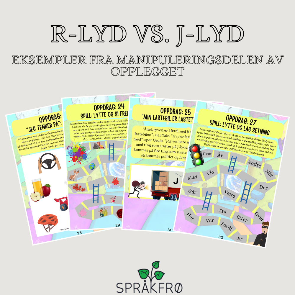 Språklydspill (P.O.P.T): R-lyd vs. J-lyd-arbeidshefte med superhelttema