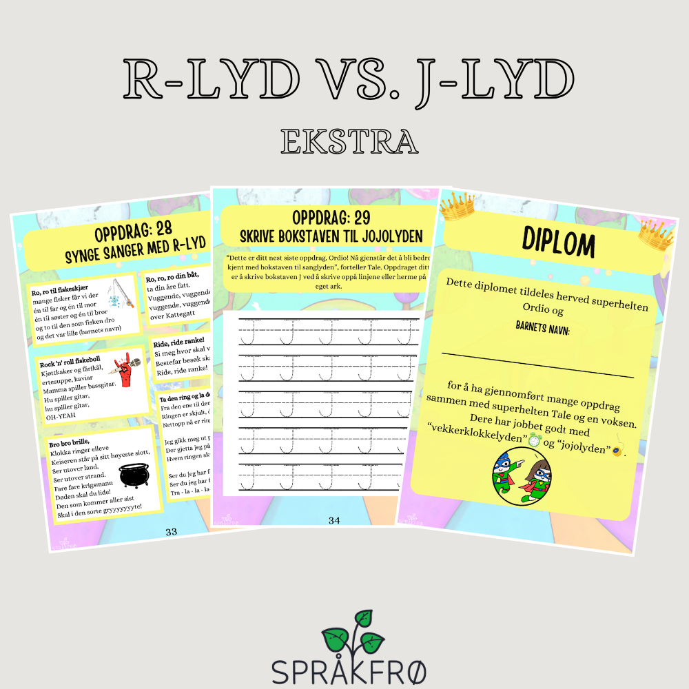 Språklydspill (P.O.P.T): R-lyd vs. J-lyd-arbeidshefte med superhelttema