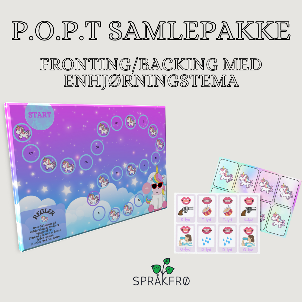 Språklydspill (P.O.P.T): fronting/backing-pakke med enhjørningstema