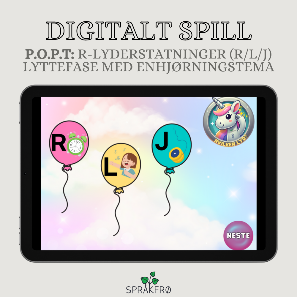 Digitalt språklydspill (P.O.P.T): Lyttefase - R-lyderstatninger (stavelser, korte nonord og lengre nonord)