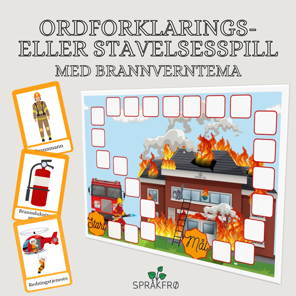 Ordforklarings- eller stavelsessegmenteringsspill med brannverntema