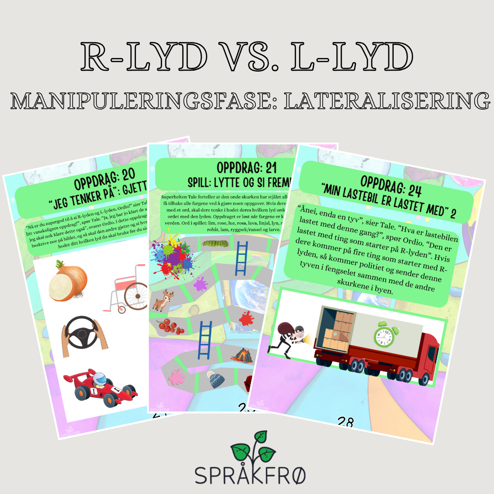 Språklydspill (P.O.P.T): lateralisering av /R/-lyd-pakke med superhelttema