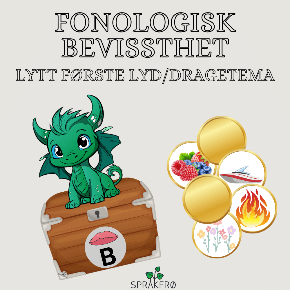 Fonologisk bevissthet: lytt første lyd og sorter "penger" til dragene