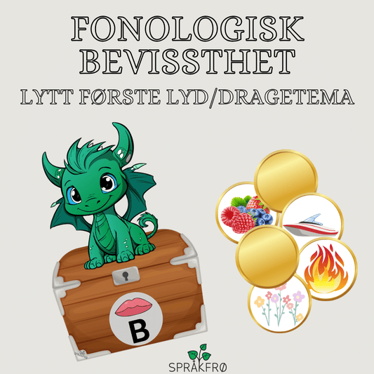 Fonologisk bevissthet: lytt første lyd og sorter "penger" til dragene