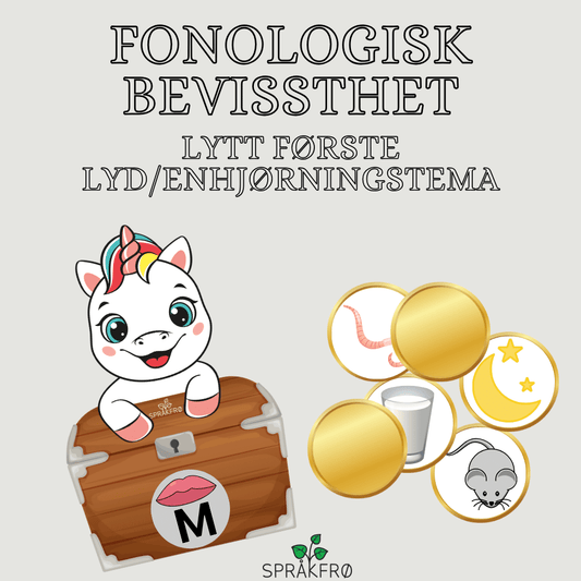 Fonologisk bevissthet: lytt første lyd og sorter "penger" til enhjørningene